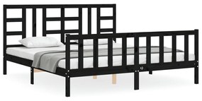 3191990 vidaXL Cadru de pat cu tăblie, negru, 180x200 cm, lemn masiv