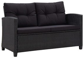 vidaXL Canapea de grădină cu 2 locuri cu perne, negru, 124 cm, poliratan
