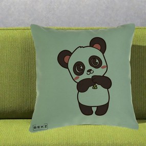 Perna Personalizata Panda Kawaii cu Bambus, 40x40 cm, Verde, Husa Detasabila, Perna Inclusa, BEKZ®