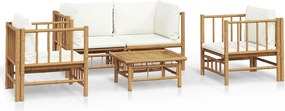 vidaXL Set mobilier de grădină cu perne alb crem, 2 piese, bambus