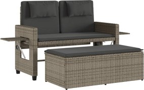 vidaXL Bancă de grădină rabatabilă cu perne, gri, poliratan