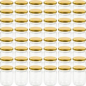 vidaXL Borcane din sticlă pentru gem, capac auriu, 48 buc., 230 ml
