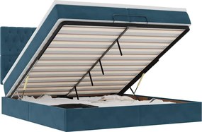 vidaXL Pat otoman cu saltele și LED-uri Albastru închis catifea