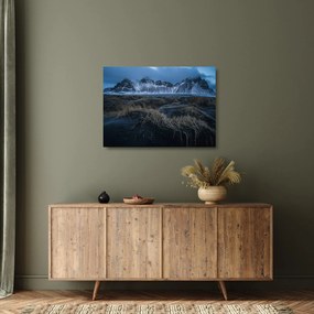 Tablou pe sticlă cu priveliște spre vărfurile Islanda (70x50 cm)