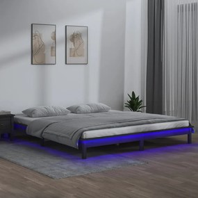 820603 vidaXL Cadru de pat cu LED, gri, 120x200 cm, lemn masiv