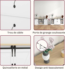 HOMCOM Bufet corp de depozitare cu 2 uși glisante rafturi reglabile 150l x 40P x 72H cm din lemn alb stejar | Aosom Romania