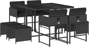 vidaXL Set mobilier de grădină cu perne, 9 piese, negru, poliratan