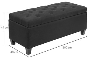 HOMCOM Bancă cu spațiu de depozitare, Truhenbank, poliester asemănător cu inul, lemn de cauciuc, Negru, 100 x 40 x 44 cm | Aosom Romania