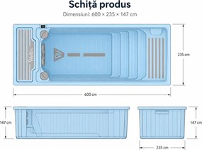 Piscina Wellis Beach Club Deluxe Swim Spa 600   235   147 cm, contracurent, 2 sunbed-uri, 7200 L