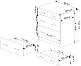 Dulap inferior de bucătărie Ozara S80 3SZ (alb + beton). 1071076