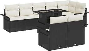 vidaXL Set de canapele pentru grădină cu pernă 9 pcs Negru Rattan poli