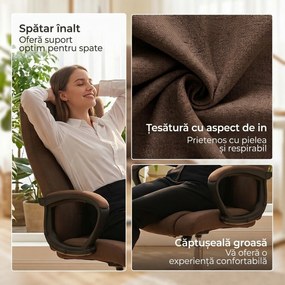 Vinsetto Scaun de Birou Ergonomic Inclinabil și Rotativ în Țesătură cu Aspect de In cu Tetieră, Maro | Aosom Romania