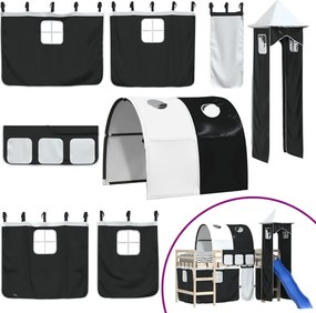 vidaXL Perdele pentru pat etajat cu tunel și turn, alb și negru