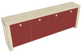 Dulap mic Verno+ S 260 x 46 x 90 cm, uși de sticlă, salcâm / roșu