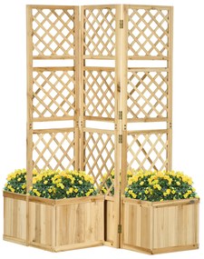 Outsunny Paravan pentru Grădină, triplu pliabil, 4 ghivece de flori, lemn masiv, culoare naturală, 133 x 62 x 165 cm | Aosom Romania