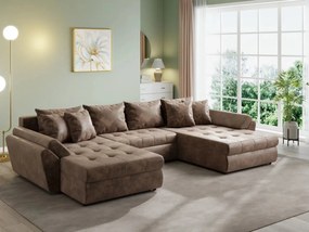 Colțar extensibil dumonde cu ladă de depozitare si sezut confortabil din spuma high-density, Loana U Madagaskar Brown 355x185 cm