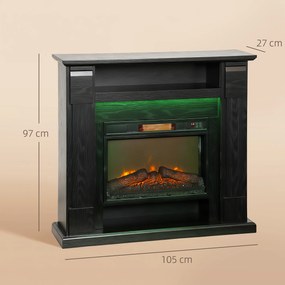 HOMCOM Șemineu Electric Reglabil cu Flacără 3D, Temporizator și Telecomandă Negru | Aosom Romania