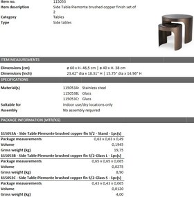 Set 2 masute de cafea LUX Piemonte S, cupru periat 115053 HZ