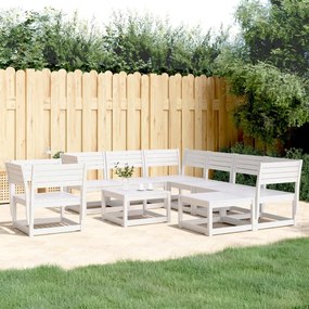 3216941 vidaXL Set mobilier relaxare grădină, 8 piese, alb, lemn masiv de pin