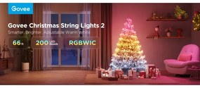 Instalație LED RGBICW de Crăciun de exterior Govee 2700-6500K 20m Wi-Fi Matter IP66