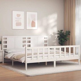 3192837 vidaXL Cadru pat cu tăblie 200x200 cm, alb, lemn masiv