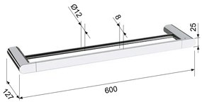 SAPHO RF011/15 Flori suport dublu pentru prosoape60 x 12,7 cm, negru mat