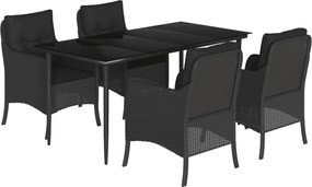 vidaXL Set mobilier de grădină cu perne, 5 piese, negru, poliratan