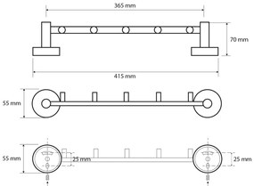 SAPHO XR214 X-Round E bară cu 5 cuierele 39,5 cm,argintiu