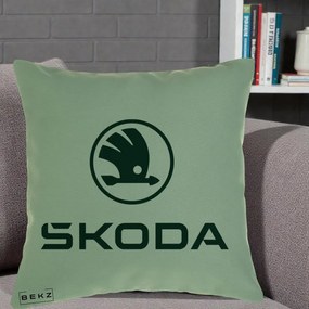 Perna Personalizata cu emblema Skoda, 40x40 cm, Verde, Husa Detasabila, Perna Inclusa, BEKZ®