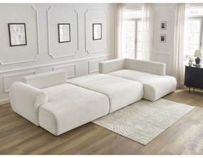 Colțar crem extensibil/cu spațiu de depozitare cu tapițerie din catifea reiată (cu colț pe partea dreaptă/în formă de "U") Lucien – Bobochic Paris