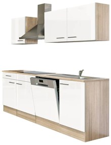 Mobilă de bucătărie Yorki 220, corp din stejar Sonoma, cu față alb satinat