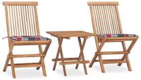 vidaXL Set mobilier exterior pliabil cu perne, 3 piese, lemn masiv tec