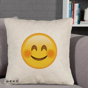 Perna Decorativa Emoji Fericit Roscat, 40x40 cm, Bej Canapea, Husa Detasabila, Perna Inclusa, BEKZ®