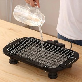 Gratar electric Royalty Line RL-SBGT2000, 2000W, 38x28 cm, Suport pliabil, 200°C, Termostat, Tava de scurgere, Negru