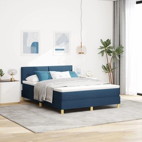 vidaXL Pat cu arcuri cu saltea Albastru 140x200 cm Țesătură