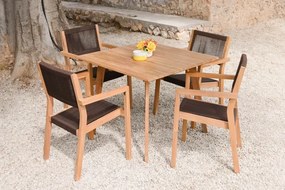Set dining exterior din lemn de tec și frânghie, masă și 4 scaune, 5 piese, finisaj natural, „Terrawood”
