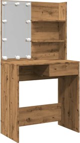 vidaXL Masa de toaleta cu LED Artisan Stejar 74,5x40x141 cm