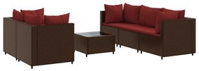 3308021 vidaXL Set mobilier de grădină cu perne, 6 piese, maro, poliratan