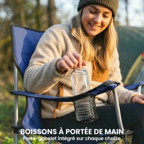 Outsunny Set de 2 scaune de camping pliabile cu suport pentru pahar, husă de transport, spătar înalt, 88x57x97cm, Albastru închis | Aosom Romania