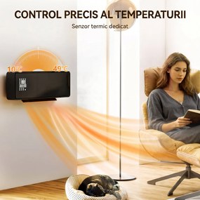HOMCOM Aerotermă de perete cu Telecomandă, Negru | Aosom Romania