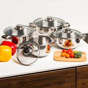 4Home set oale inox cu capac sticlă Destiny, 8 piese