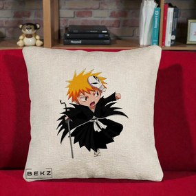 Perna Personalizata Bleach Ichigo Chibi cu Masca, 40x40 cm, Bej Canapea, Husa Detasabila, Perna Inclusa, BEKZ®