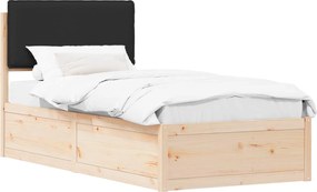 vidaXL Cadru de pat cu tăblie tapițată cu headboard Negru 75 x 190 cm