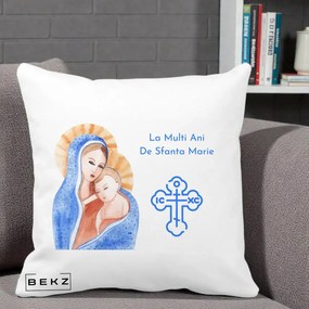 Cadou de Onomastica - Perna Personalizata Sfanta Marie Icoana Acuarela, 40x40 cm, Alba Mata, Husa Detasabila, Perna Inclusa, BEKZ®