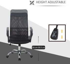 Scaun ergonomic de birou, insertie plasa, negru HOMCOM | Aosom RO