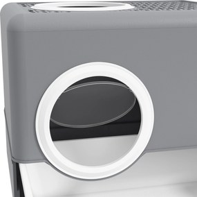 PawHut Litieră pentru Pisici cu Capac, Lopețică și Tăviță Detașabilă Gri | Aosom Romania