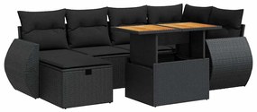 3328056 vidaXL Set mobilier grădină perne 8 piese negru, poliratan/lemn acacia