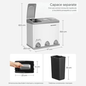 Coș de reciclare SORT 24L (3x8L), gri/alb SongmicsHome