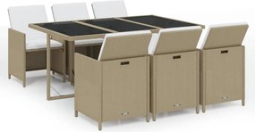 vidaXL Set mobilier pentru grădină cu perne, 7 piese, bej, poliratan