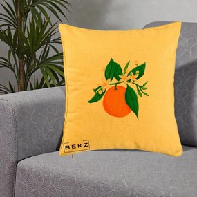 Perna Decorativa Portocala in Floare, 40x40 cm, Galben, Husa Detasabila, Perna Inclusa, BEKZ®